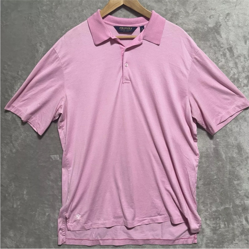 Polo Golf Ralph Lauren Mens Size XL Pink/White Stripe Sport Shirt Pima Cotton